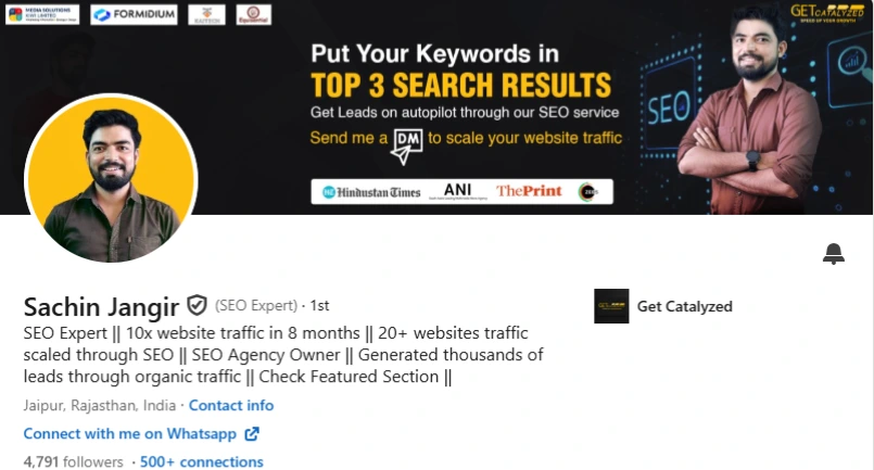 banner showcasing Linkedin Profile Of Sachin Jangir