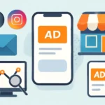 Digital marketing channels for small businesses including social media, email, online ads, analytics, and local store promotion.