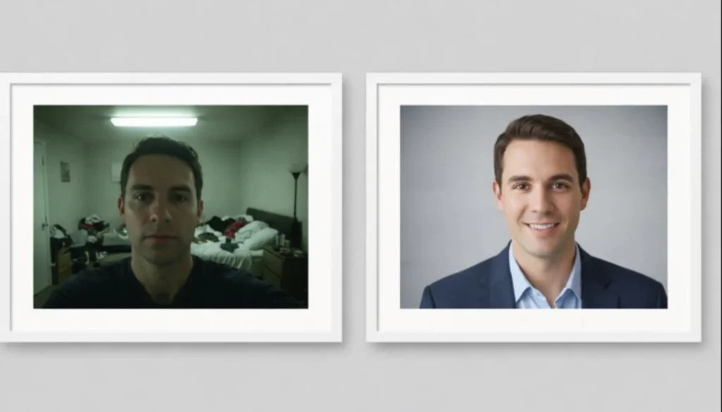 2. poor-quality selfie and a professional LinkedIn headshot